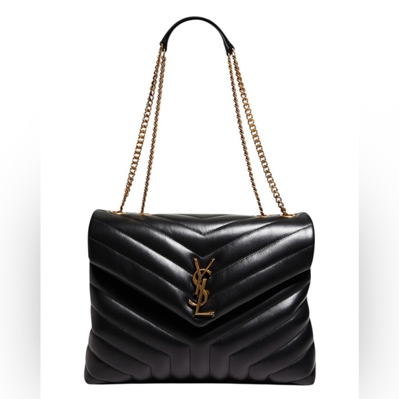 Yves Saint Laurent Chevron Black Leather Shoulder Bag - Picture 1 of 13